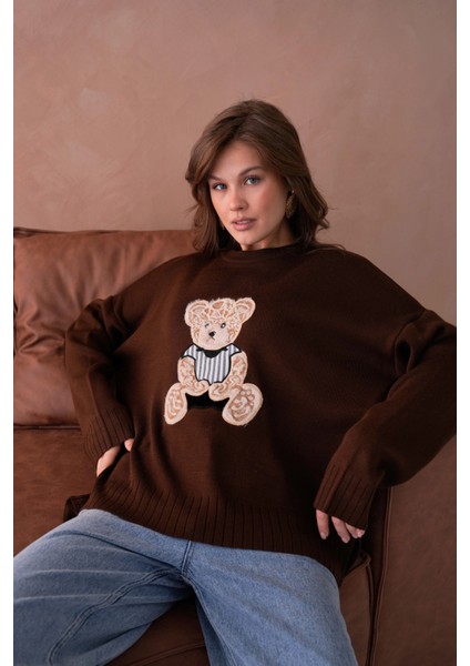 Kadın Bisiklet Yaka Aplikeli Arkası Uzun Salaş Triko Kazak modelleri