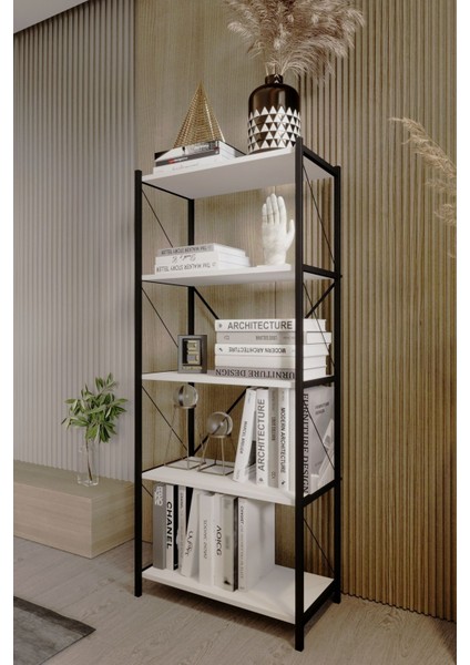 5 Raflı Kitaplık Demir Profil Modern Iskandinav Çalışma Odası Ofis Salon Kitaplığı Evrak Rafı Metal fiyatları