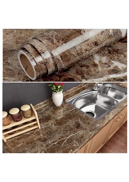 Masa Tezgah Mutfak Su Geçirmez Yapışkanlı Folyo Sticker Kahverengi 5 x 0,6m