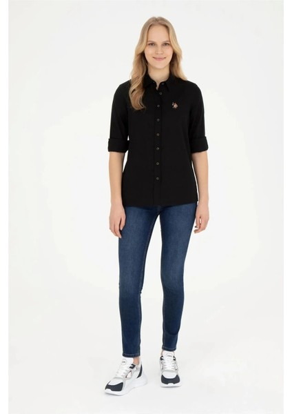 Kadın Uzun Kollu Keten Karışımlı Regular Fit Basic Gömlek 1840395