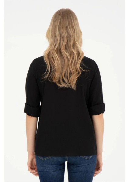 Kadın Uzun Kollu Keten Karışımlı Regular Fit Basic Gömlek 1840395 indirimleri