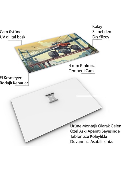 Arabalar Cam Tablo - Kamyonlar - Yatay Motif 05-001