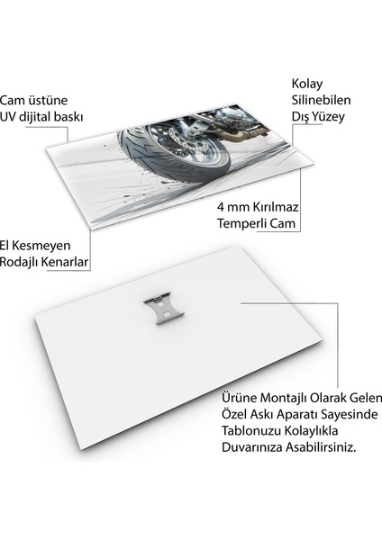 Arabalar Cam Tablo - Motosikletler - Yatay Motif 04-072