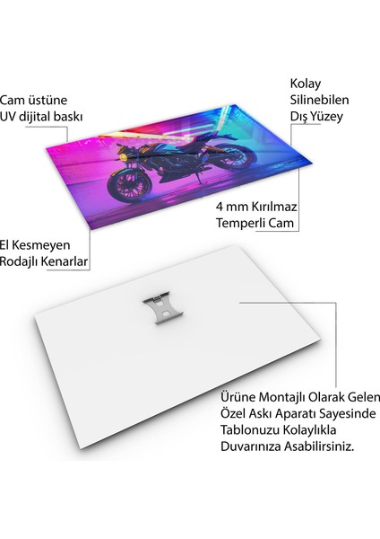 Arabalar Cam Tablo - Motosikletler - Yatay Motif 04-025