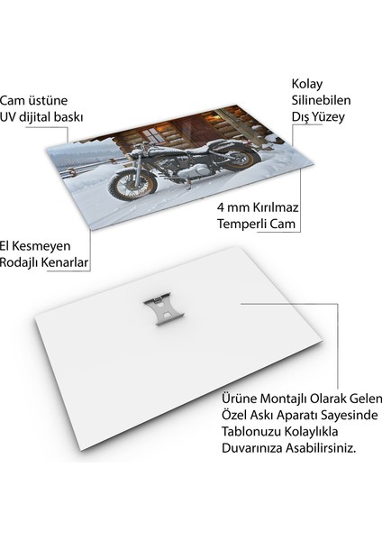Arabalar Cam Tablo - Motosikletler - Yatay Motif 04-088