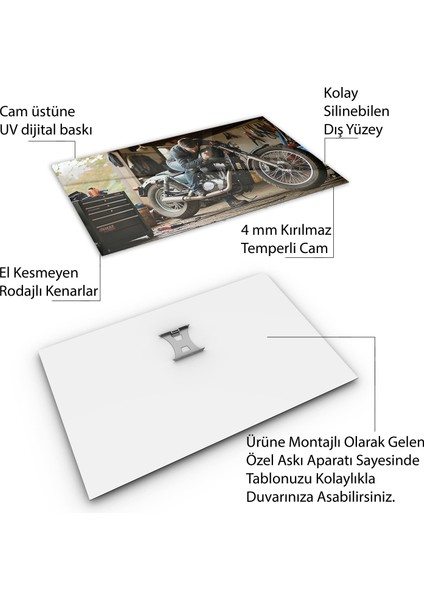 Arabalar Cam Tablo - Motosikletler - Yatay Motif 04-043