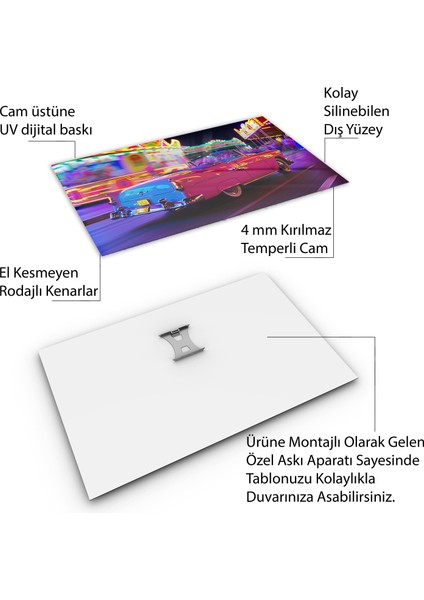 Arabalar Cam Tablo - Klasik Arabalar - Yatay Motif 02-074
