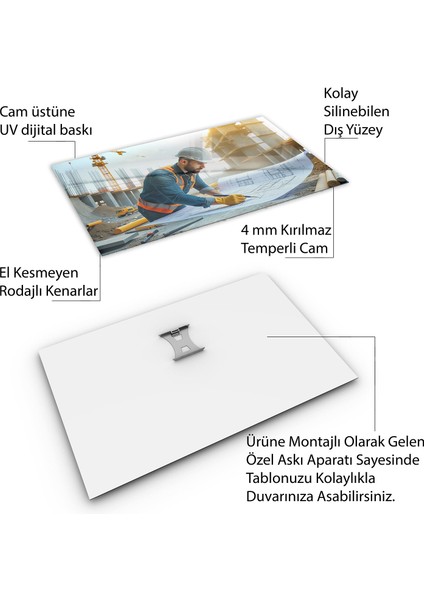 Mesleki Cam Tablo - Müteahhit - Yatay Motif 14-137