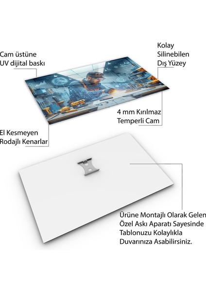 Mesleki Cam Tablo - Mühendis - Yatay Motif 09-180