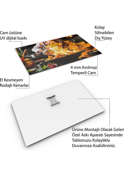 Mesleki Cam Tablo - Aşçı - Yatay Motif 01-155