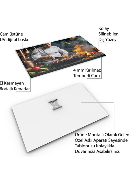 Mesleki Cam Tablo - Aşçı - Yatay Motif 01-157