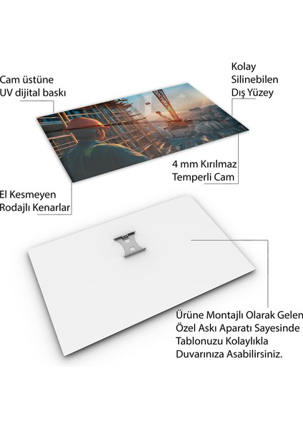Mesleki Cam Tablo - Müteahhit - Yatay Motif 14-017
