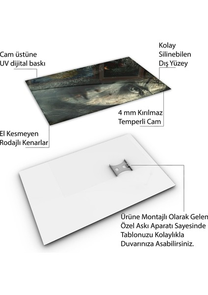 Fantastik ve Korku Cam Tablo - Karışık - Dikey Motif 01-015