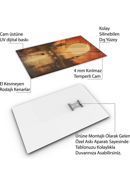 Yolculuk ve Seyahat Cam Tablo - Karışık - Dikey Motif 01-041