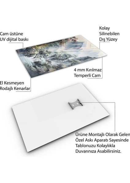 Yolculuk ve Seyahat Cam Tablo - Karışık - Dikey Motif 01-048
