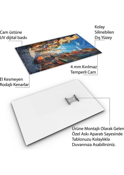 Yolculuk ve Seyahat Cam Tablo - Karışık - Dikey Motif 01-026