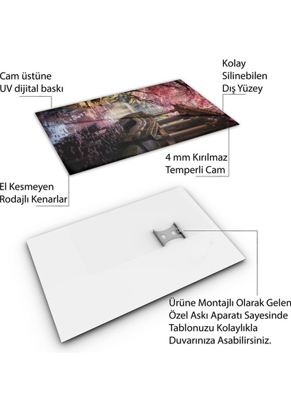 Doğa Manzaralı Cam Tablo - Karışık - Dikey Motif 01-028