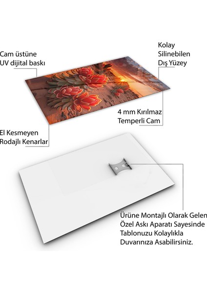 Doğa Manzaralı Cam Tablo - Karışık - Dikey Motif 01-074