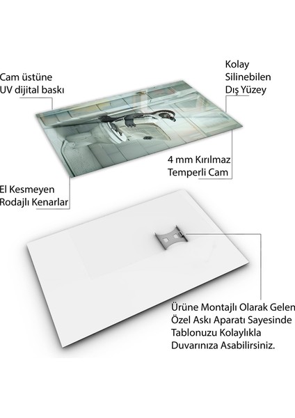 Hayvan Cam Tablo - Sevimli Dostlar Lavaboda - Dikey Motif 08-173