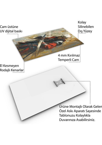 Fantastik ve Korku Cam Tablo - Karışık - Dikey Motif 01-031