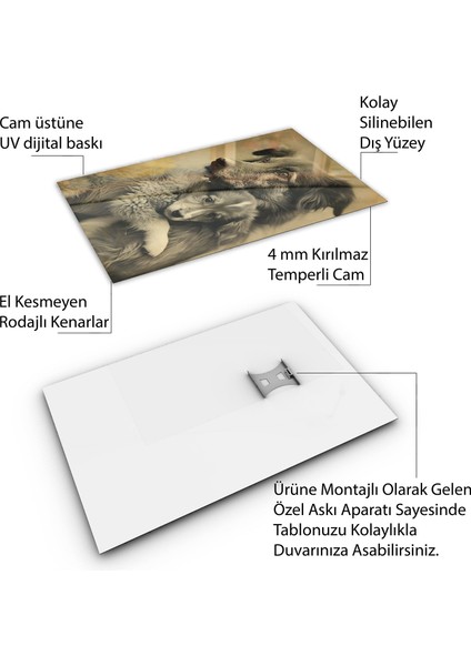Hayvan Cam Tablo - Anne ve Yavru - Dikey Motif 14-016