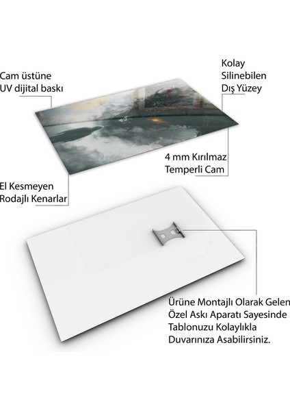 Fantastik ve Korku Cam Tablo - Karışık - Dikey Motif 01-041