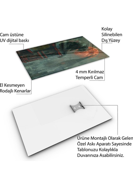 Fantastik ve Korku Cam Tablo - Karışık - Dikey Motif 01-061