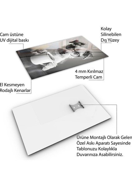 Hayvan Cam Tablo - Kahveli - Dikey Motif 15-041