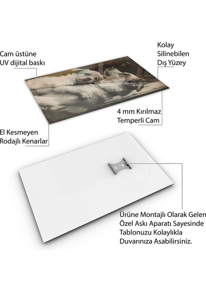 Hayvan Cam Tablo - Anne ve Yavru - Dikey Motif 14-018