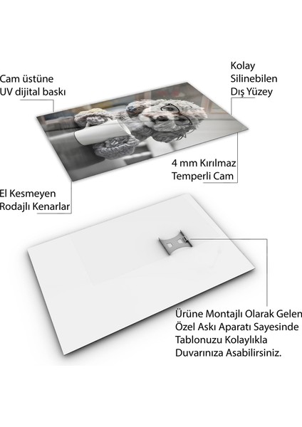 Hayvan Cam Tablo - Kahveli - Dikey Motif 15-011