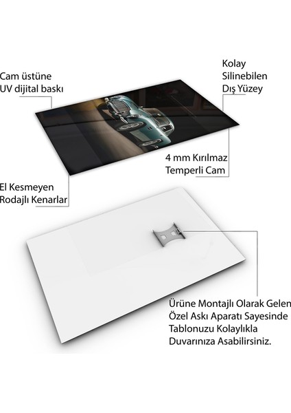 Arabalar Cam Tablo - Karışık - Dikey Motif 01-026