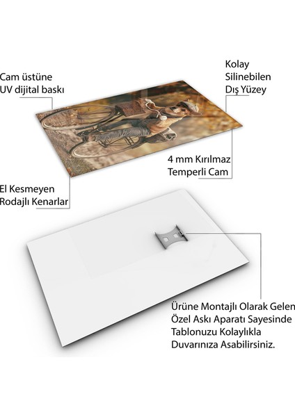 Hayvan Cam Tablo - Sevimli Dostlar Bisikletle - Dikey Motif 10-008