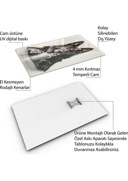 Hayvan Cam Tablo - Kahveli - Dikey Motif 15-018