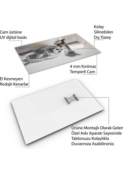 Hayvan Cam Tablo - Sevimli Dostlar Tuvalet Kağıdı - Dikey Motif 12-025