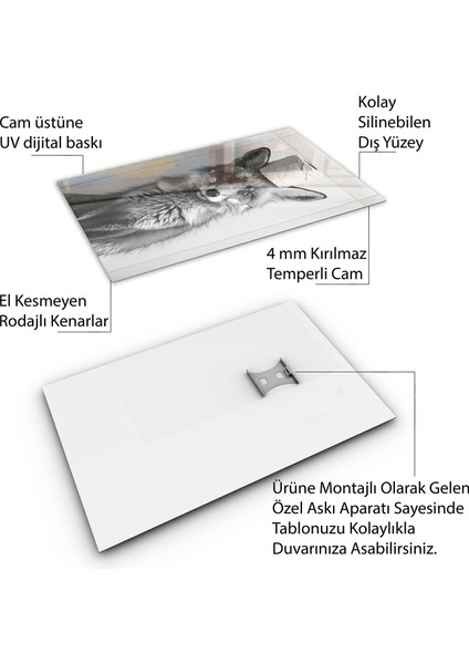 Hayvan Cam Tablo - Sevimli Dostlar Tuvalet Kağıdı - Dikey Motif 12-012