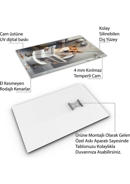 Hayvan Cam Tablo - Sevimli Dostlar Lavaboda - Dikey Motif 08-236