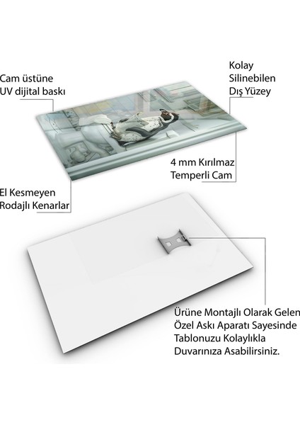 Hayvan Cam Tablo - Sevimli Dostlar Lavaboda - Dikey Motif 08-175