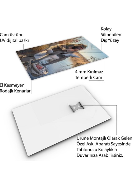 Hayvan Cam Tablo - Sevimli Dostlar Lavaboda - Dikey Motif 08-142