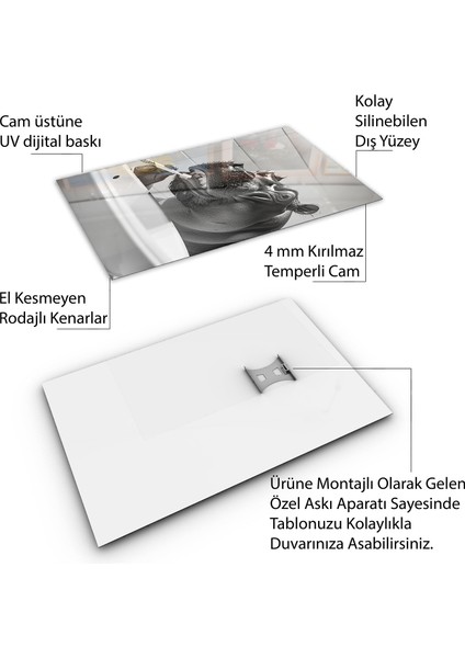Hayvan Cam Tablo - Diş Fırçalayan Sevimli Dostlar - Dikey Motif 01-008