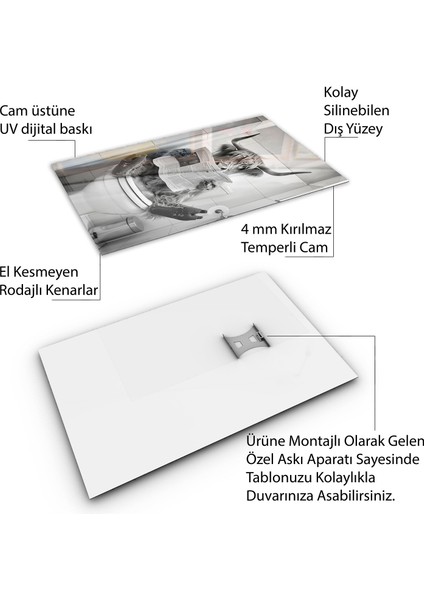 Hayvan Cam Tablo - Sevimli Dostlar Lavaboda - Dikey Motif 08-116