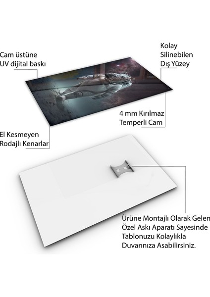 Hayvan Cam Tablo - Sevimli Dostlar Uzayda - Dikey Motif 06-022