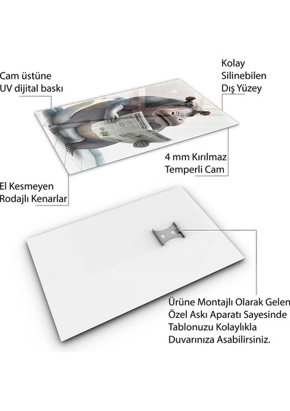 Hayvan Cam Tablo - Sevimli Dostlar Lavaboda - Dikey Motif 08-117