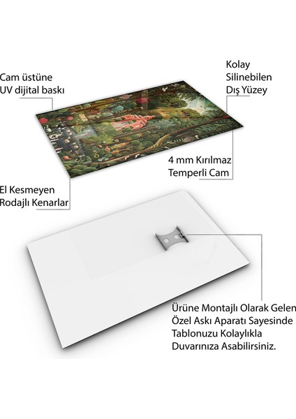 Sanatsal Cam Tablo - Naif Sanat - Dikey Motif 13-005
