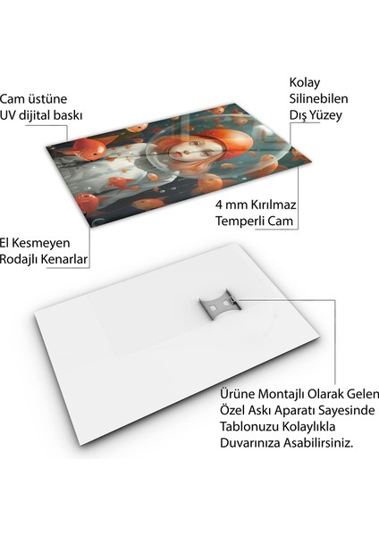 Sanatsal Cam Tablo - Pop Sürrealizm - Dikey Motif 14-010