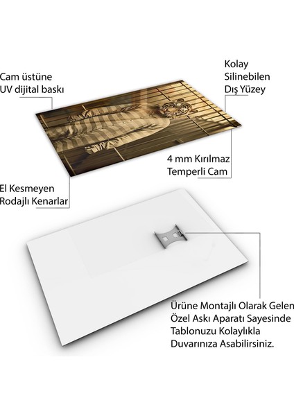 Hayvan Cam Tablo - Sevimli Dostlar Hapishanede - Dikey Motif 05-069