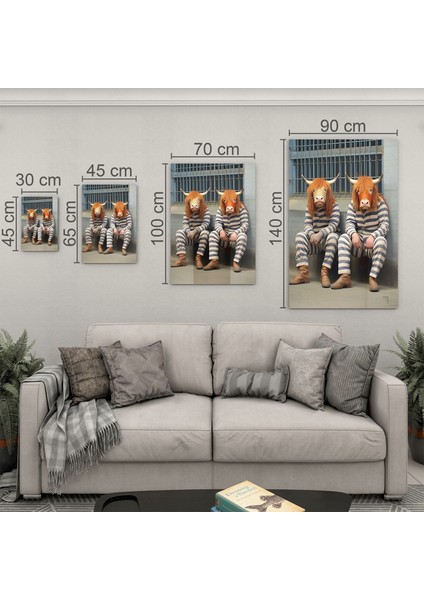 Hayvan Cam Tablo - Sevimli Dostlar Hapishanede - Dikey Motif 05-045