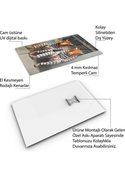 Hayvan Cam Tablo - Sevimli Dostlar Hapishanede - Dikey Motif 05-045
