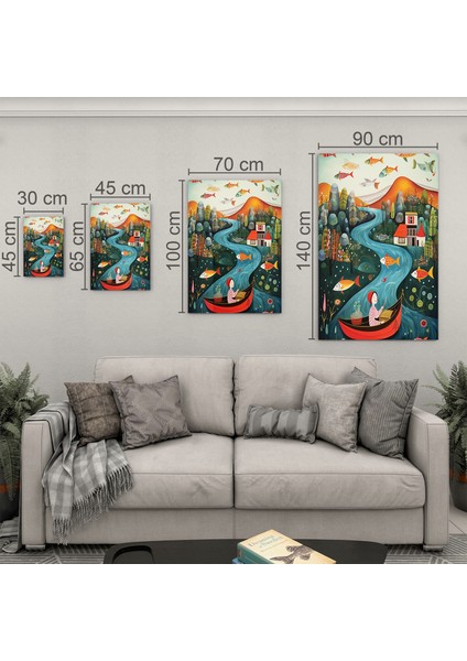 Sanatsal Cam Tablo - Naif Sanat - Dikey Motif 13-001
