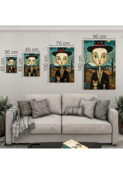 Sanatsal Cam Tablo - Naif Sanat - Dikey Motif 13-019