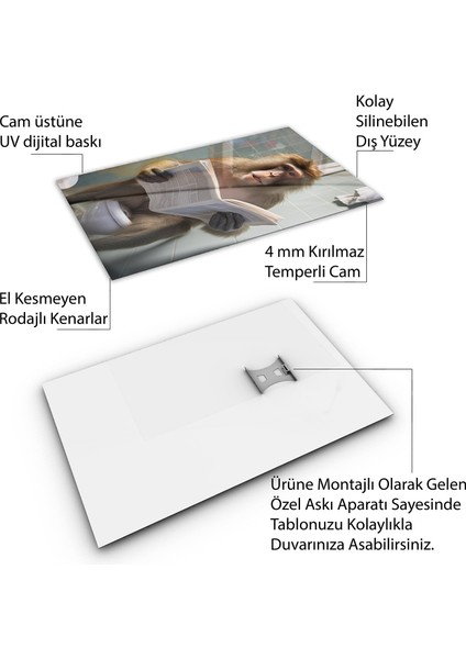 Hayvan Cam Tablo - Sevimli Dostlar Lavaboda - Dikey Motif 08-010